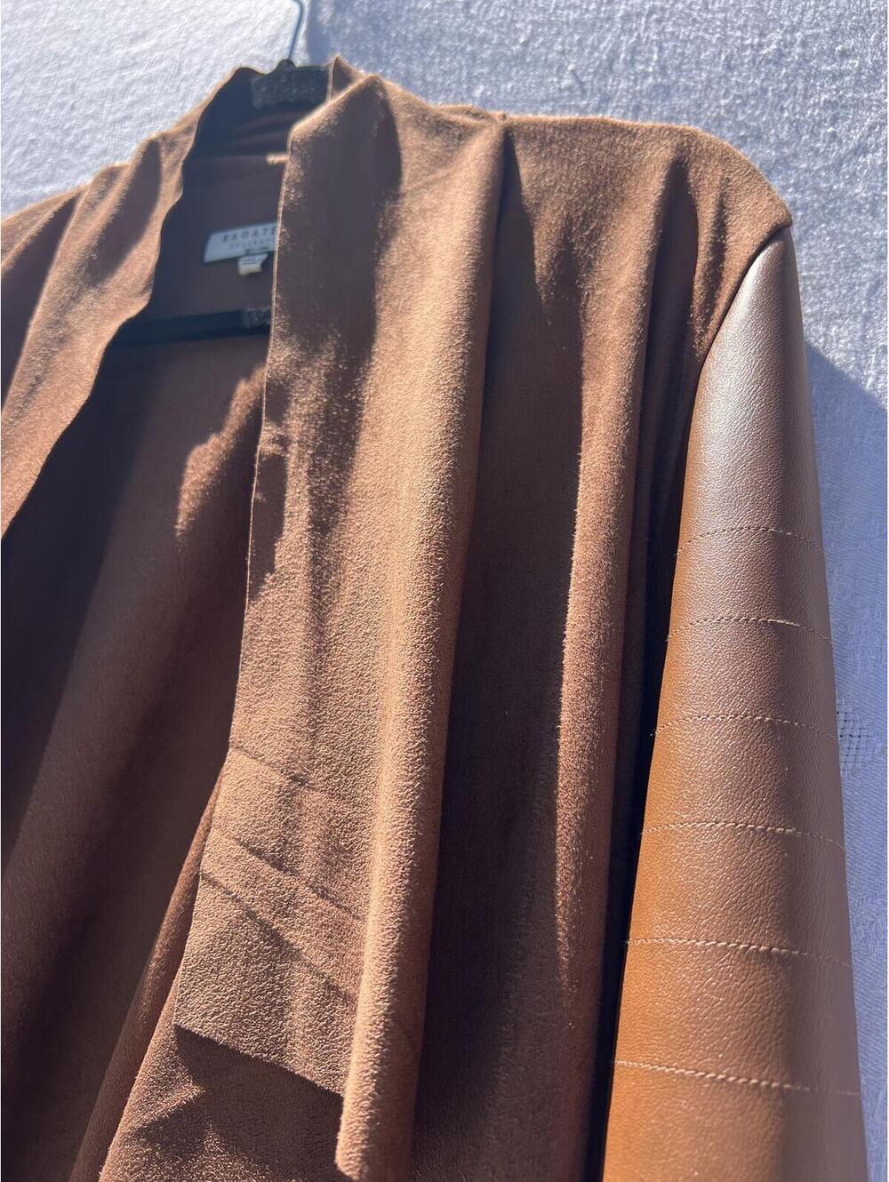 Bagatelle Faux Suede Jacket Womens L Brown Drape Open Front Moto Chic - Picture 3 of 8